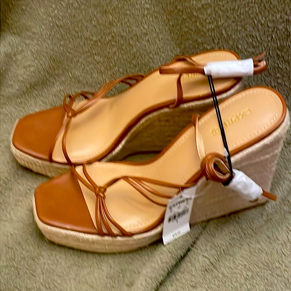 Express Platform Wedge Ankle Wrap Strappy Sandals
